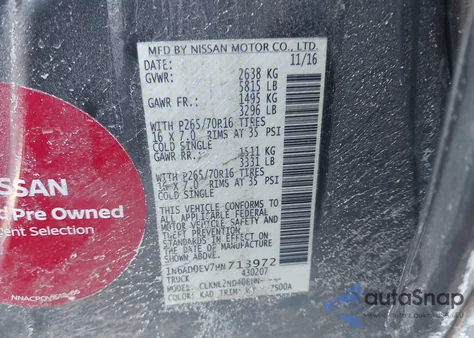 2017 Nissan Frontier Sv z USA, uszkodzony, nr VIN 1N6AD0EV7HN713972